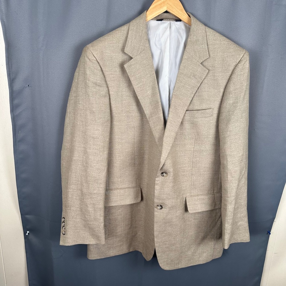 Jos. A. Bank Mens 43R Linen Wool Blend Blazer Sport Coat Tan 7717 2-Button - Picture 2 of 11